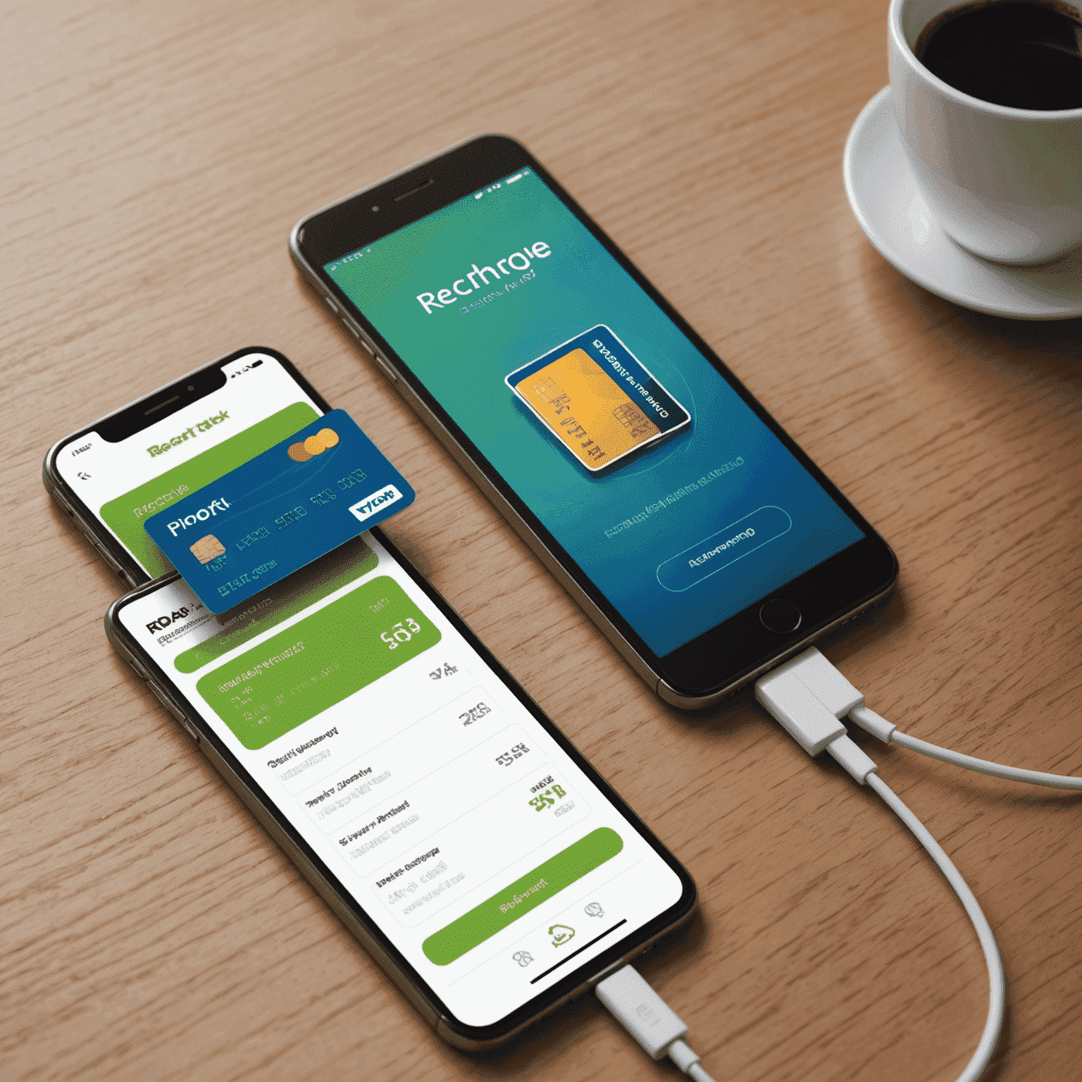 Évolution des méthodes de recharge mobile, montrant des cartes prépayées physiques à côté d'un smartphone affichant une application de recharge en ligne